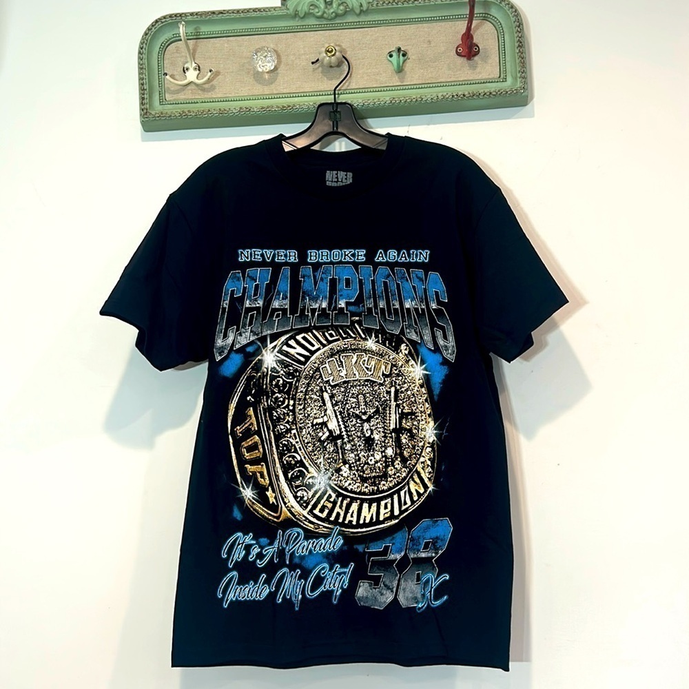Never Broke Again Championship Ring T-shirt Black Short Sleeve unisex medium new